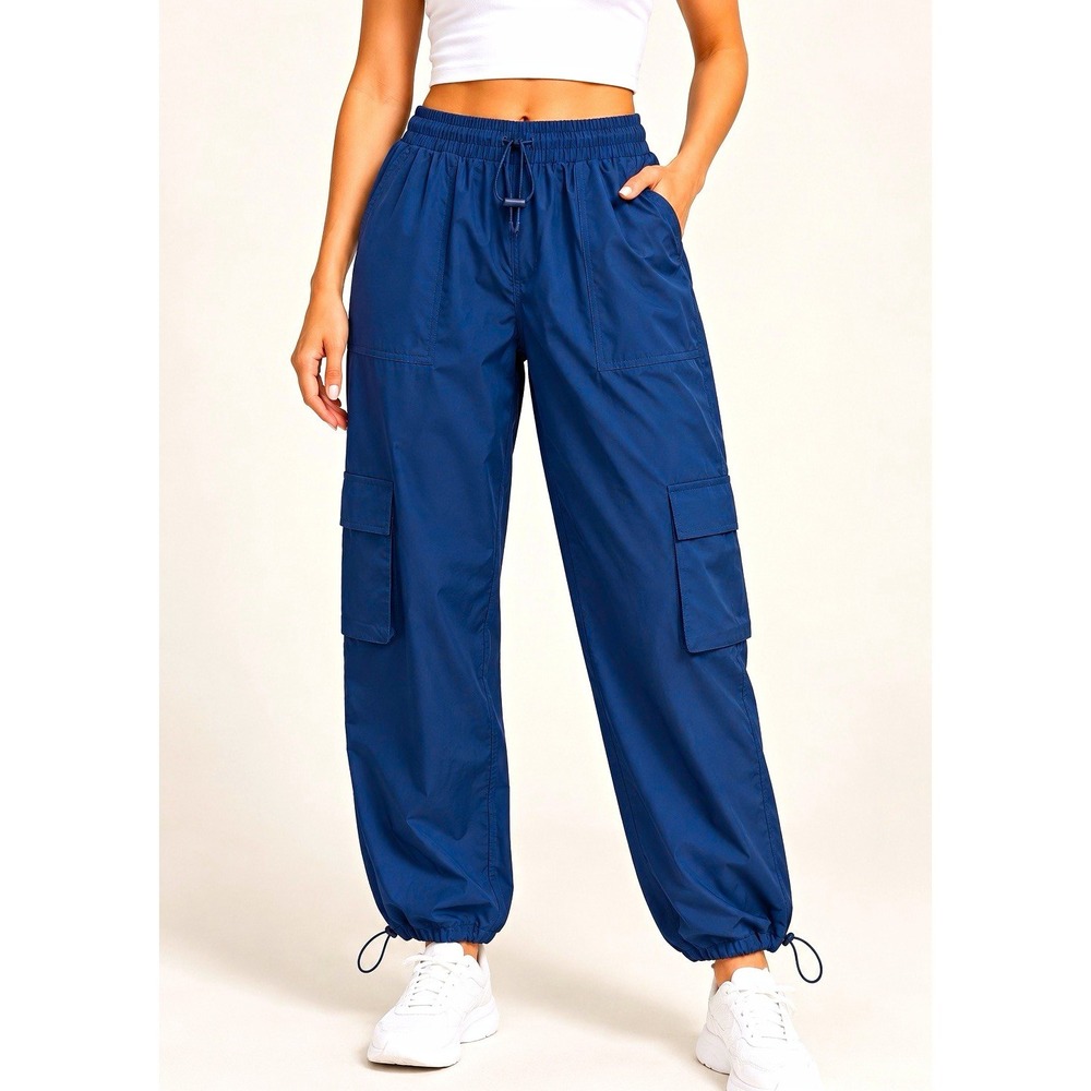 JEKAOYI Blue Cargo Pants Womens Medium Ripstop Elastic Waist Tapered Pockets